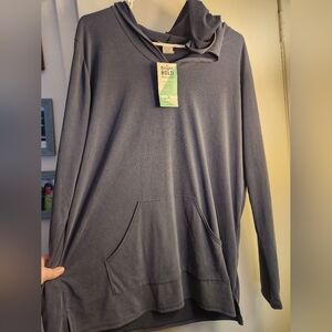 Gray Hooded Long Sleeve Top